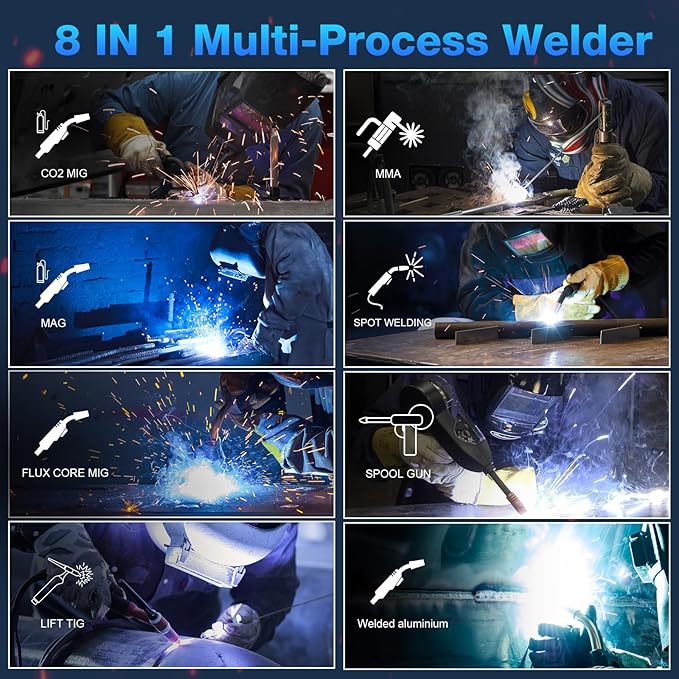 Reboot 250Amp MIG Welder 120V /240V RBM2500 PRO, 8-in-1 Multiprocess Welding Machine with Dual Aluminum Welding Modes, Gas MIG/Gasless MIG/MAG/Lift TIG/Stick/Spot/Spool Gun Compatible