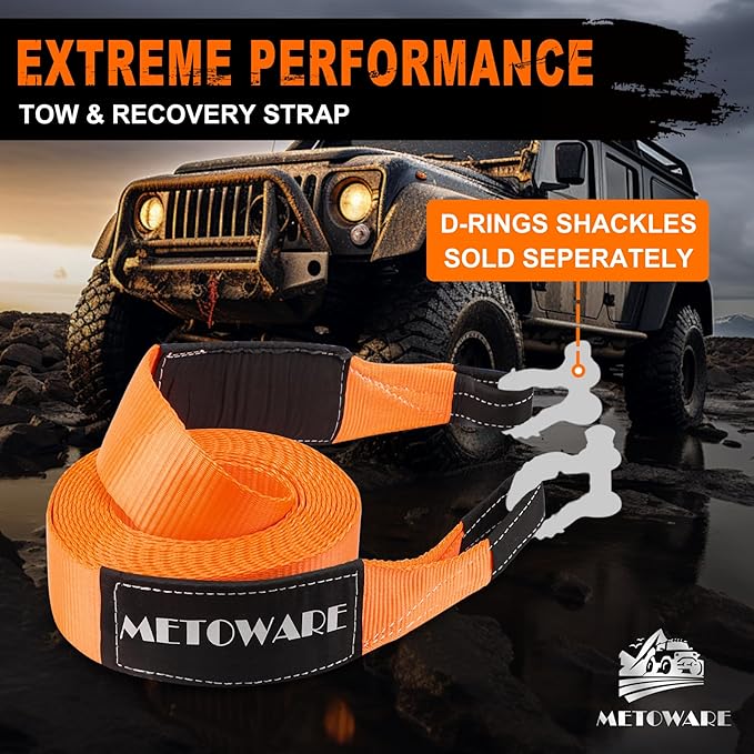 METOWARE Heavy Duty Tow Strap Recovery Kit - 4" x 30ft(40,000lbs) Tree Saver Winch Strap + Storage Bag - Truck, SUV, ATV Off Road Towing Strap Kit