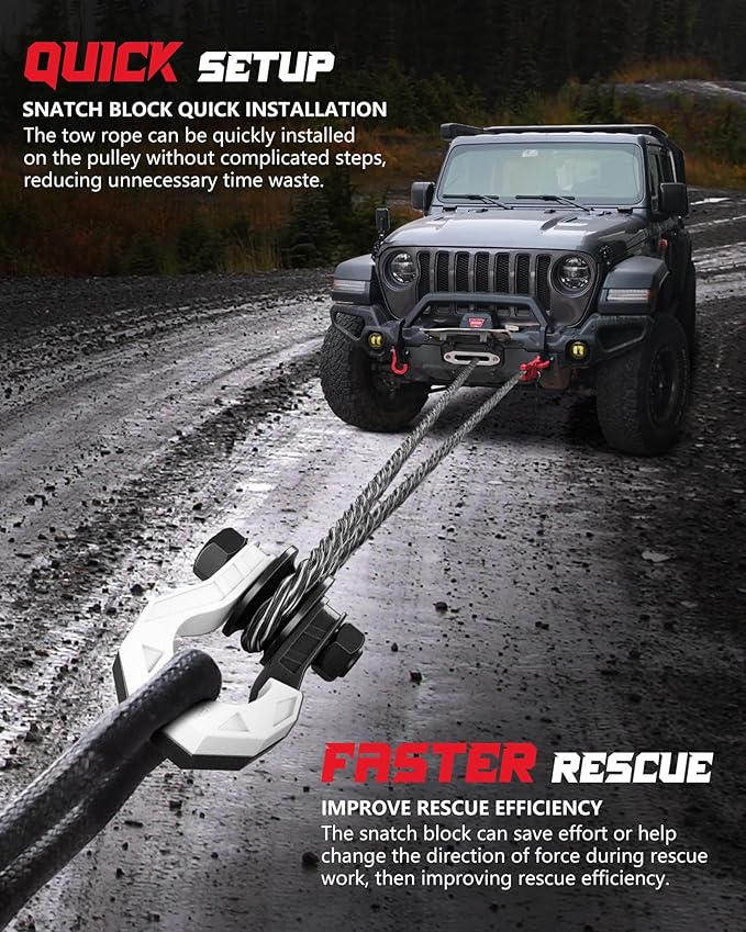 D Ring Separate Shackle with Snatch Block 2 Set, 3/4" Shackles w/Snatch Block Pulley, Heavy Duty Shackle for Towing Winch, Pulley for Off-Road Vehicle Recovery, Truck, ATV, UTV, Blackwhite