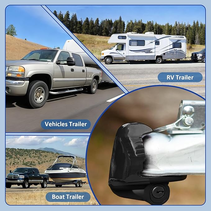 Trailer Hitch Lock, Universal Size Fit 1-7/8", 2",2-5/16" or 48mm, 51mm,and 59mm Couplers, Zinc Alloy, for Vehicles, Trailers,RVs(Black)