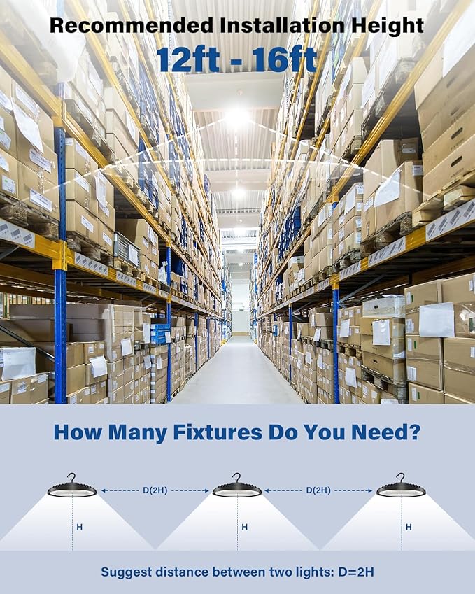 150W UFO LED High Bay Light, 21,000LM LED Shop Lights Fixture, 5000K, Replace 600W Halogen, 120VAC, Plug & Play Lighting for Warehouses, Workshops, Garages, and Barns – ETL Listed, 12 Pack