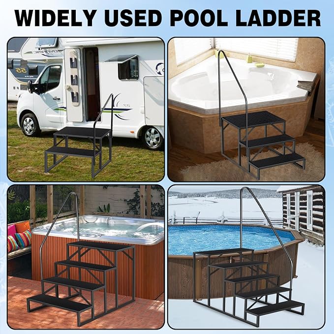 RV Steps with Handrail, 2 Step RV Stairs 660lbs Load Capacity, Heavy Duty Camper Steps with Wide & Anti-Slip Platform, Portable Outdoor Metal Entry Stairs for Hot Tub, Mobile Home, Travel Trailers