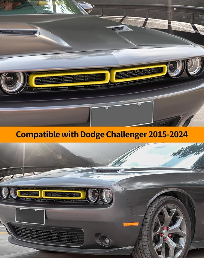 Hoolcar Front Grille Radiator Grille Insert Cover Grillwork Trim Compatible with Dodge Challenger 2015-2024, Exterior Accessories, Yellow, 2pcs