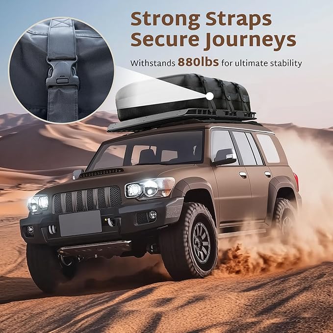 iBirdie Roof Rack Cargo Carrier 15.3 Cubic Feet, Soft-Shell Rooftop Cargo Box, Waterproof Heavy Duty 1200D for Car with/Without Roof Rack, Includes Anti-Slip Mat, Door Hooks, 46x34x17 inches