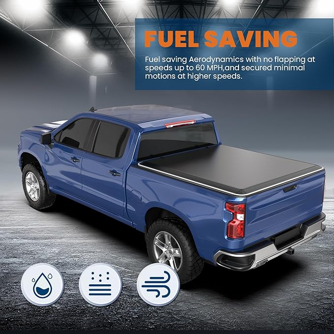 Tri Fold Soft Folding Truck Bed Tonneau Cover Compatible for Nissan Frontier 2005-2025 Fleetside 5 FT On Top w/Reflective Strip