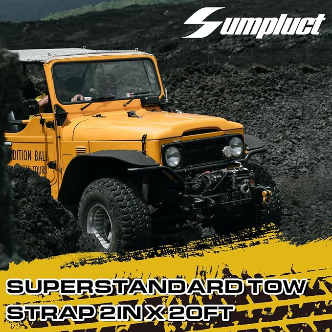 Recovery Tow Strap 2in X 20ft Exceed Heavy Duty 25,000 lbs Break Strength, Use for Emergency Towing Rope, Tree Saver, Winch Extension, Triple Reinforced Loops,Car Accessories