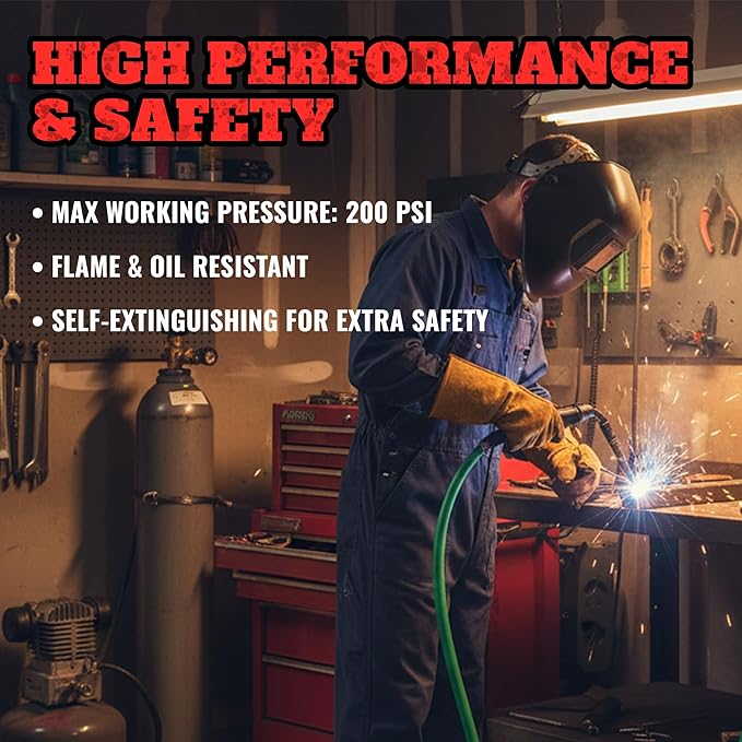 Argon Gas Hose for MIG/TIG Welding Flowmeter 1/4", 5/8"X18 Male, NPT Fittings, Inert Hose (25 Feet) AH-25-G