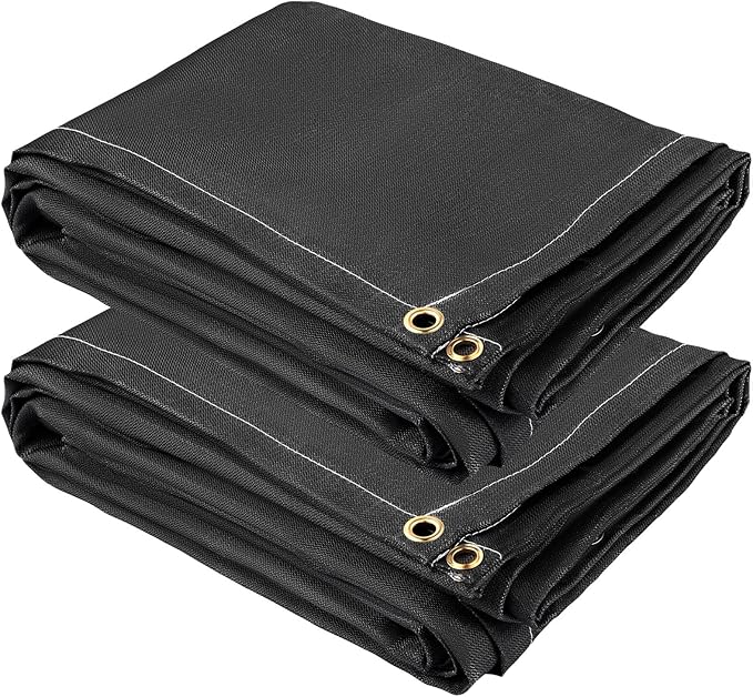 VEVOR Fire Blankets, 2 Pack Welding Blankets, 6' x 10' Fire Suppression Blanket, 1022 °F Flame Retardant Blanket, Black Fire Emergency Blankets, Fiberglass Fire Retardant Blanket with 8 Brass Grommets