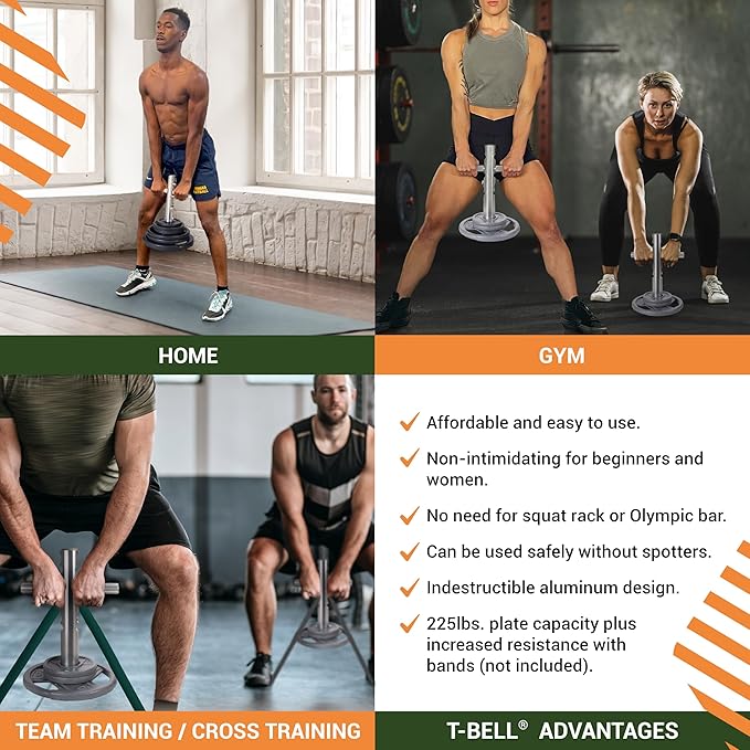 T-Bell – Adjustable, Functional Fitness Accessory for Body Shaping, Core Leg, Back and Buttocks Strength. Rustproof, Durable Rotating T-Bar Design, 225 lb. Capacity. 15.25” H x 10” W x 2” Diameter