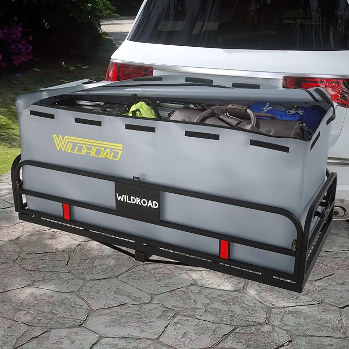 Wildroad 500 Lbs Hitch Cargo Carrier Set, Heavy Duty Cargo Carrier Hitch Mount 60"x24"x14" for 2" Receiver, SUV Car Truck, Includes Waterproof Cargo Bag, Cargo Net, Straps & Dual Tightener