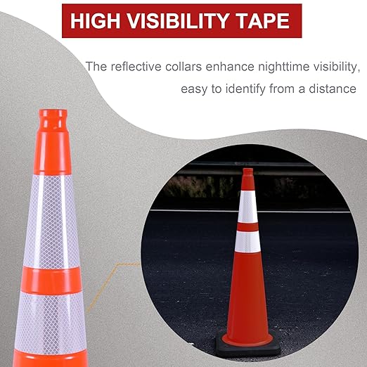 OrangeStar 36" Traffic Cones 4-Pack, Orange Safety Cones with 2 Reflective Collars, Weighted Base for Highway, Roadwork, Construction, Warehouse Safety, Parking Lots | Indoor & Outdoor Use