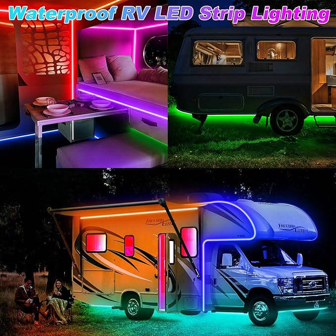 RV Awning LED Light Strip, 12V RGB Waterproof Underglow Led Light kit, Camper Awning Lights for RV Canopy Exterior, Travel Party, Van, Camper, Concession Trailer, Food Trucks (40FT)