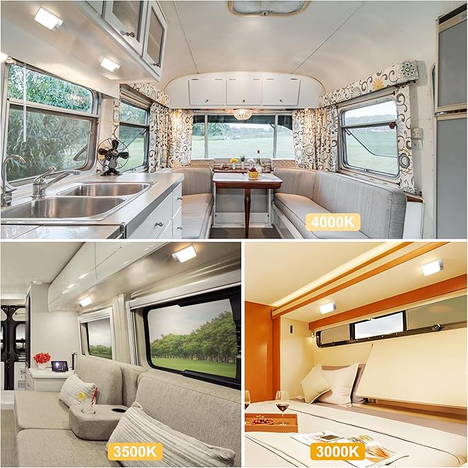 Facon LED 12V RV Interior Lights with Touch Dimmable Switch, Single Dome Light 6W 500LM, 3Colors: 3000K/3500K/4000K, 12Volts LED Ceiling Light for RV, Camper, Caravan, Trailer, 5th Wheel, Boat