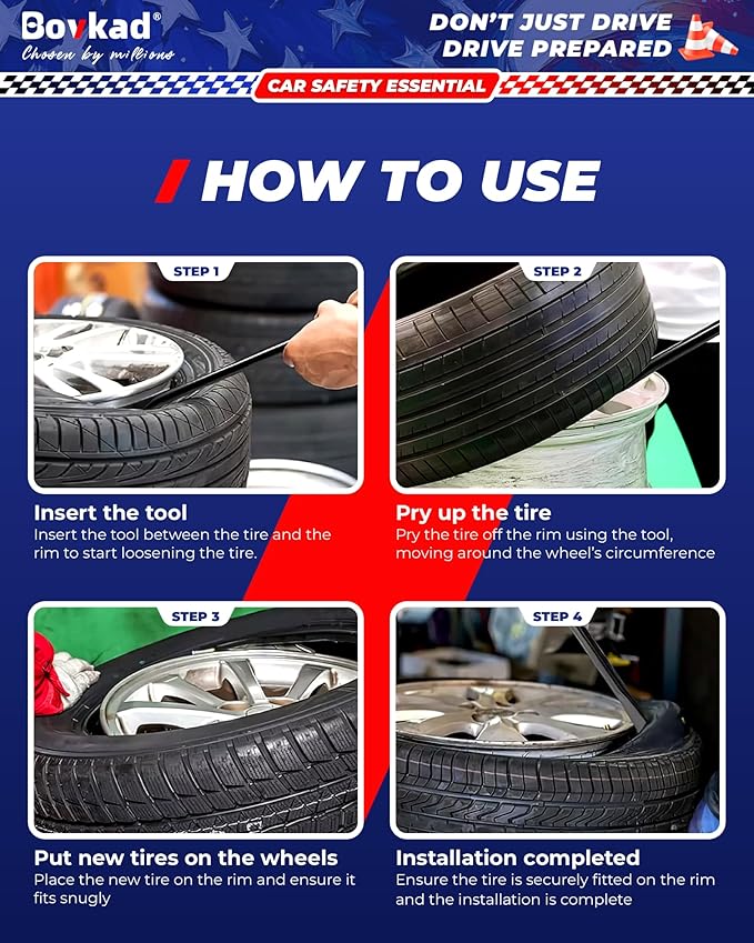 30'' Heavy Duty Tubeless Truck Tire Spoon Bar, Oversized Solid-Steel Mount/Demount Tire Iron Bars, Rust-Proof Anti-Slip Grip Essential Tire Removal Tool for Car, SUV & Truck(Black)