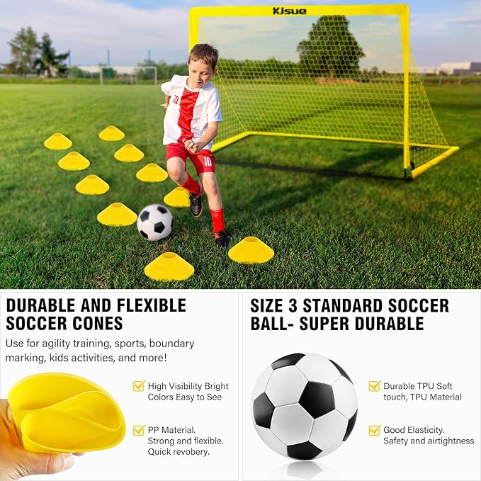 Kids Soccer Goals for Backyard Set, 2 of 6x4 ft Portable Pop Up Soccer Goal Training Equipment, Soccer Net with Target, Soccer Ball, Cones, Soccer Set for Kids Youth Toddler Sports Outdoor Games