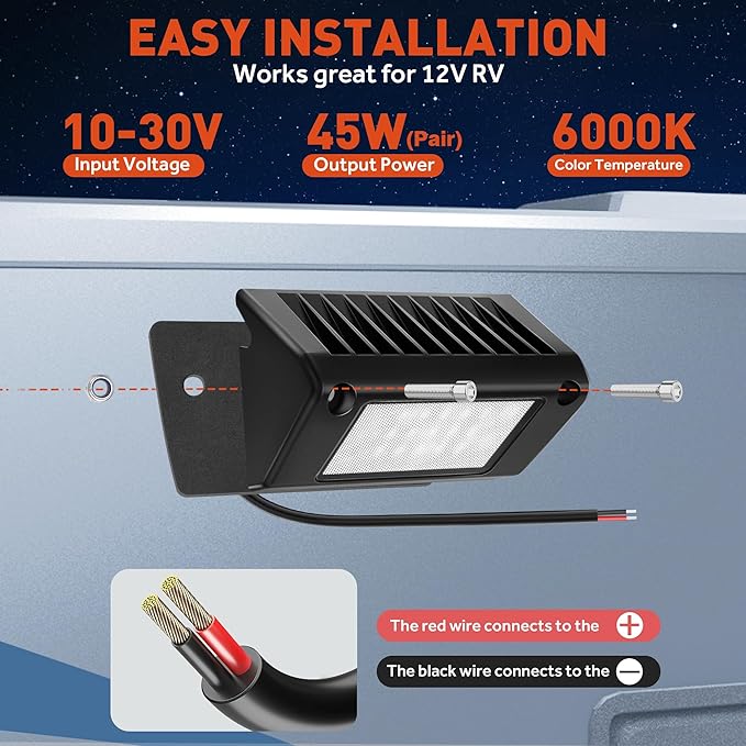 LED RV Exterior Porch Utility Light Waterproof 10-30V DC Low Current 5" Lighting Fixture 45W 2000LM Aluminum Base led Scene Lighting for RV, Trailer, Camper-2 Pack (6000K Nature White)