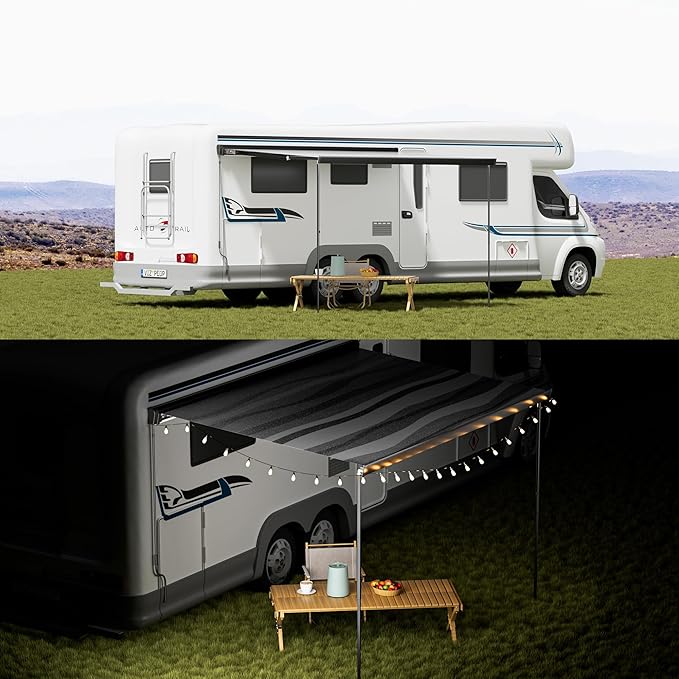 HBN RV Awning 6.6ft x 4.8ft Manual Retractable Camper Awning, Black Aluminium Frame, Waterproof UV-Resistant, for RVs, Motorhomes, and Travel Trailers