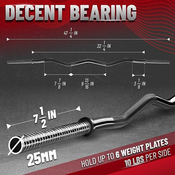 Yes4All 480LB Standard Straight Barbell 60" & EZ Curl Bar 47", Weight Bar 1" Diameter - Star Lock Collars & Rubber Ring for Deadlifts, Squats