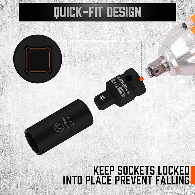 HORUSDY 12Pcs Socket Extension Set, 1/4", 3/8" and 1/2" Impact Drive Socket Extension, Socket Adapters, Drive Tool Accessory, CR-V Steel