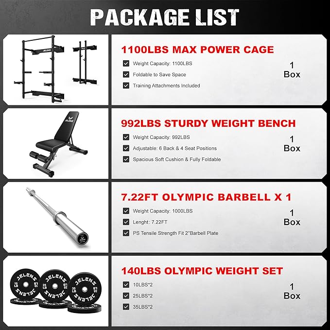 Folding Squat Rack, Wall Mounted Power Rack for Home Gym, Space Saving Multi-Functional Power Cage with Attachments