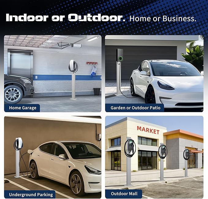 EV Charger Pedestal Outdoor Stand, EV Post for Tesla Wall Connector Gen 3, Compatible with J1772 EV Chargers, Heavy Duty Charging Station Pole, White