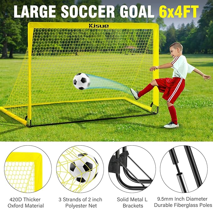 Kids Soccer Goals for Backyard Set, 2 of 6x4 ft Portable Pop Up Soccer Goal Training Equipment, Soccer Net with Target, Soccer Ball, Cones, Soccer Set for Kids Youth Toddler Sports Outdoor Games