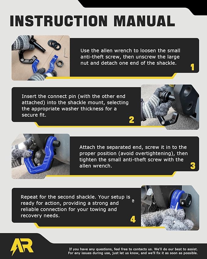 D Ring Shackles, 3/4" Separate Shackles with 7/8" Pin, Heavy Duty Recovery Shackle 57320lbs Break Strength, 4x4 Off-Road Recovery Towing Winch Shackles for Trucks, Black Blue 2-Pack