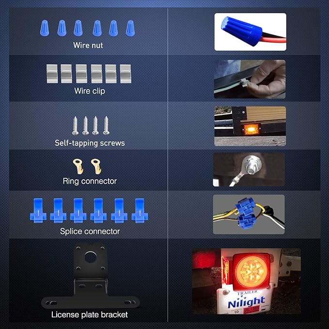 Nilight 2PCS Square LED Trailer Light Kit with Halo Glow Submersible LED Stop Turn Tail Side Marker Clearance License Light for 12V Trailer Boat Camper RV Trucks Snowmobile (TL-41)