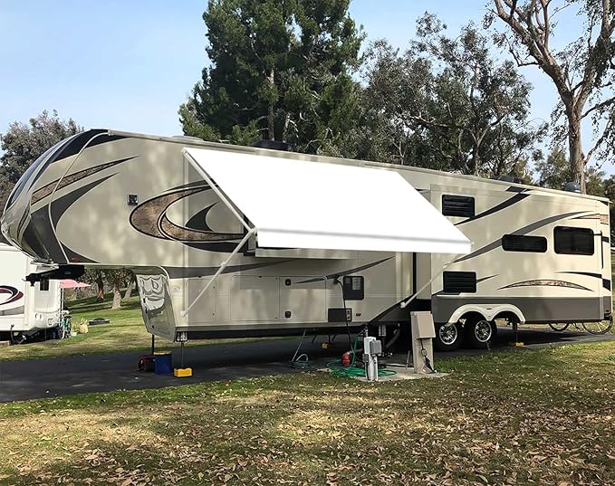 Leaveshade RV Awning Fabric Replacement Motorhome Camper Trailer Awning Fabric Super Heavy Vinyl Coated Polyester 16'3''(Fit for 17' Awning)- White