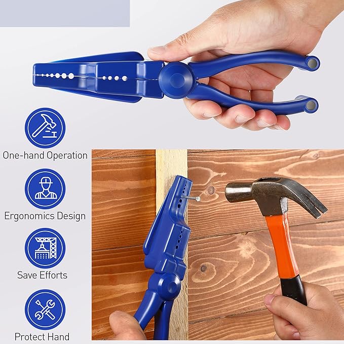 Dreyoo 2 Pcs Nail Holder for Hammering, Nail Holder Pliers for Hammer, Plastic Slip Joint Pliers Keep Fingers Safe, Basic Repair and Woodworking Tools