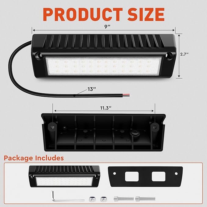 LED RV Exterior Porch Utility Light Waterproof 10-30V DC Low Current 9" Lighting Fixture 54W 2000LM Aluminum Base led Scene Lighting for RV, Trailer, Camper(6000K Nature Yellow White)