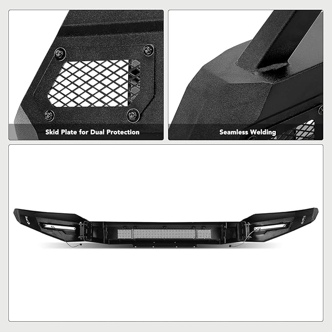 YHTAUTO Bull Bar Push Bar with Skid Plate Light Mount Fit Chevrolet Models, Silverado 1500 2007-2013, Heavy Duty Steel Brush Guard for Truck Front Bumper Textured Black Off Road Accessories