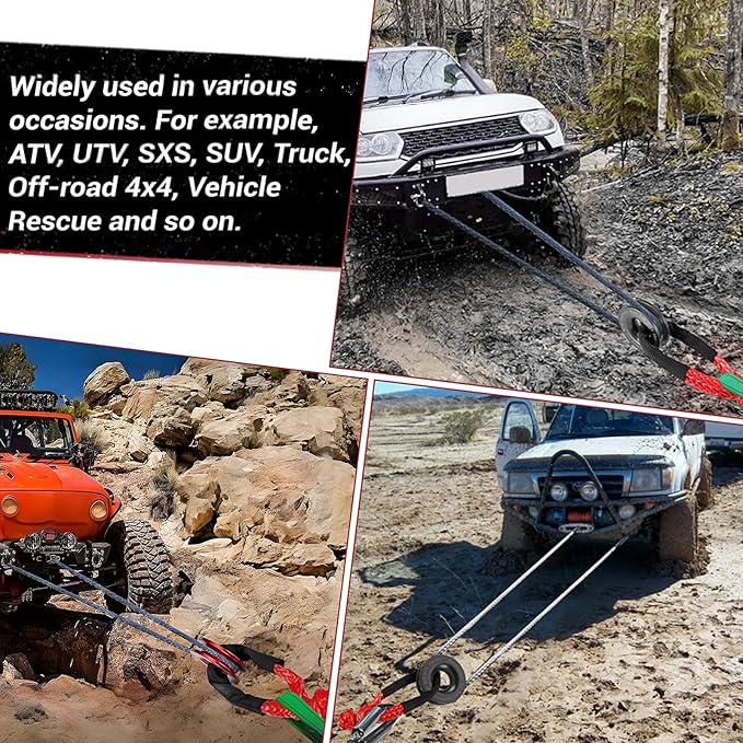 Soft Shackle & Winch Recovery Ring Kit 1/2" X 22" Synthetic Soft Shackle 56,000lbs 2PCS with 1 Rescue Ring for ATV UTV SUV Truck Offroad Vehicle Red