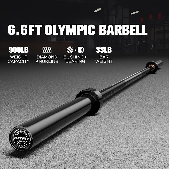RITFIT 7FT Olympic Barbell for Strength and Weightlifting Training - 2 Inch Olympic Bar for Squat, Deadlift, Bench Press, Curl, Overhead Press - 500lbs/1000lbs/1500lbs Capacity