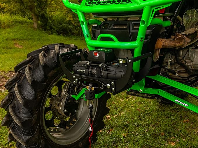 SuperATV 12,000 lb Black Ops Winch and 2" Receiver Winch Mount Plate with Wireless Remote and Synthetic Rope for UTVs/Jeeps/SUVs | Permanent Magnet DC 12V, 6.0 HP Motor