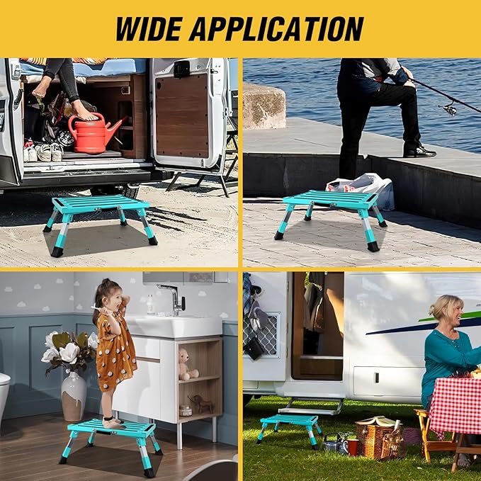 Nilight RV Step Stool Aluminum Folding Platform Steps 19x14.5 RV Steps 4 Levels Adjustable Heavy Duty Step Stool with Anti-Slip Surface Rubber Feet Portable Handle 500lb for Camper Trailer,Mint Green