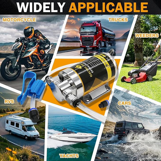 MILADO 12V 100W Electric Oil Change Extractor Pump Set,1-4L/min Fluid Transfer Pump for Engine Oil, Diesel Oil, Transmission Fluid, Gear Oil, Suitable for Boat, Car, Truck, Motorcycle, Lawnmower
