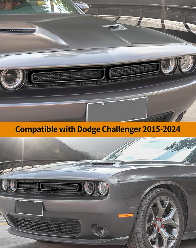Hoolcar Front Grille Radiator Grille Insert Cover Grillwork Trim Compatible with Dodge Challenger 2015-2025+, Exterior Accessories, Black, 2pcs