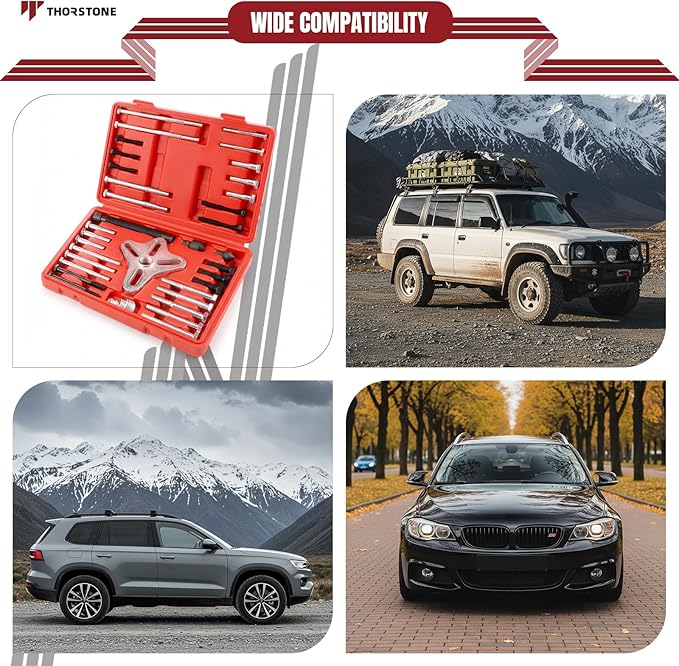 Thorstone 46pcs Harmonic Balancer Puller Set, Steering Wheel Flywheel Crankshaft Pulley Puller,Red