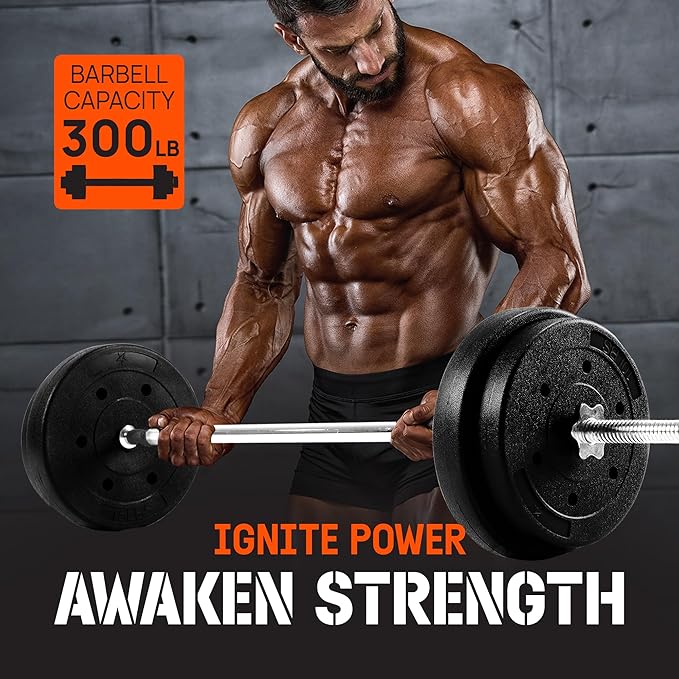 Yes4All 480LB Standard Straight Barbell 60" & EZ Curl Bar 47", Weight Bar 1" Diameter - Star Lock Collars & Rubber Ring for Deadlifts, Squats