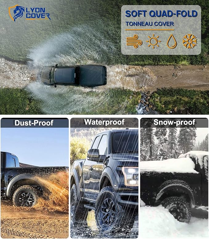 Lyon Cover 6.6ft / 78.9" Soft Quad-Fold Truck Bed Cover Compatible with 2007-2026 Chevy Silverado GMC Sierra 1500 & 2015-2019 2500HD 3500HD Tonneau Cover |Not for CarbonPro Bed|