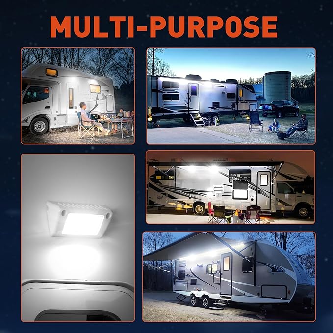 LED RV Exterior Porch Utility Light White Waterproof 10-30V DC Low Current 5" Lighting Fixture 45W 2000LM Aluminum Base led Scene Lighting for RV, Trailer, Camper-2 Pack (6000K Nature White)