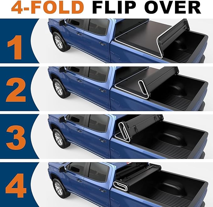 Soft Quad Fold Truck Tonneau Cover Compatible for 2002-2025 Dodge Ram 1500/03-2024 Ram 2500 3500 W/o Ram Box 6.4 Feet Bed Reflective Strip Style