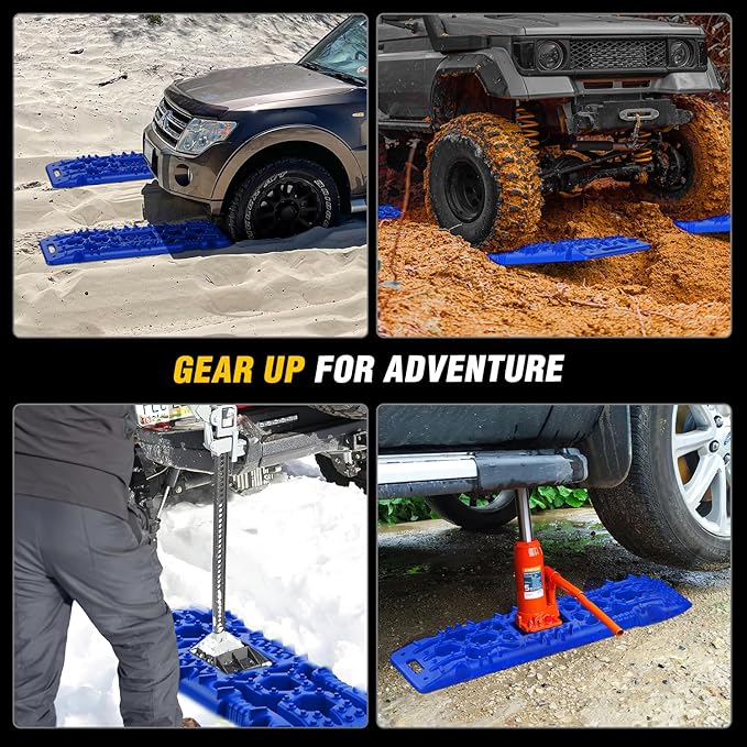 Nilight Recovery Off-road Traction Boards with Jack Lift Base Emergency Tire Ladder Mats For 4WD 4X4 Mud Sand Snow with 2PCS Mounting kit Carry Bag 2 leashes (Blue)