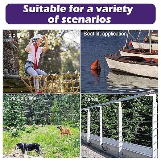 1/4" Stainless Steel Cable, 300 ft, 7X 19 Strands Wire Rope, 6400lbs Breaking Strength, Steel Aircraft Cable for Yard Zipline, Deck Railing, Boat Lifts, Dog Run, Straightening Trees