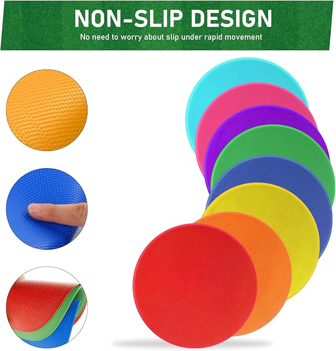 Poly Vinyl Spot Markers 9 Inch Rubber Floor Dots Non Slip Agility Markers Flat Field Cones for PE Gym Classes, Classroom Activities and Games, Soccer Basketball Sports Speed Agility Training