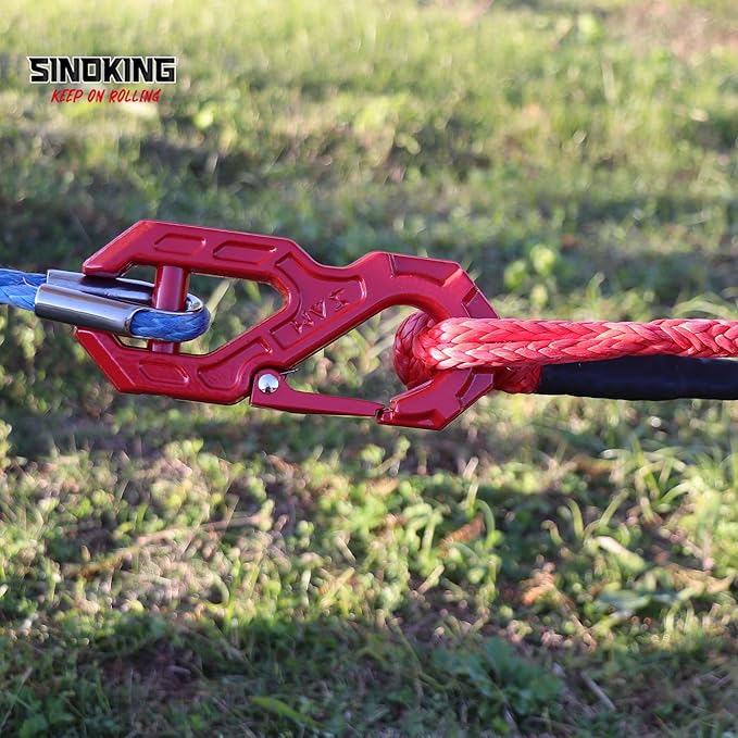 SINOKING Winch Fairlead with Tow Hook, Aluminum Hawse Fairlead with Grade 80 Forged Steel Winch Hook, 45000lb Break Strength Winch Fairlead Hook Set for Off-Road Vehicle Recovery, Black and Red