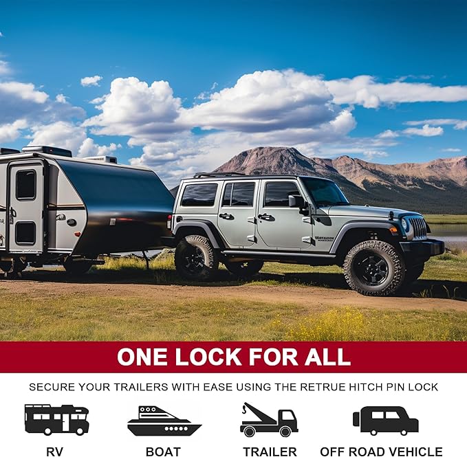 RETRUE Trailer Hitch Locks, 5/8" Locking Hitch Pin for 2 Inch and 2 1/2” Receiver Class III IV Hitch, Tow Hitch Lock with Keys O-Rings, Trailer Accessories for Outdoor,Red
