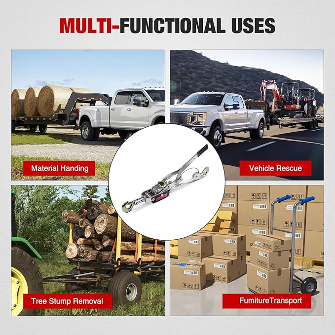 Nilight Come Along Winch 5 Ton /10,000 Lbs Heavy Duty Come Along Cable Puller Hand Winch Tool with 10 Ft Rope Double Gear 3 Hook for Lifting Pulling Road Vehicle Recovery Automotive Hoist Winch Puller