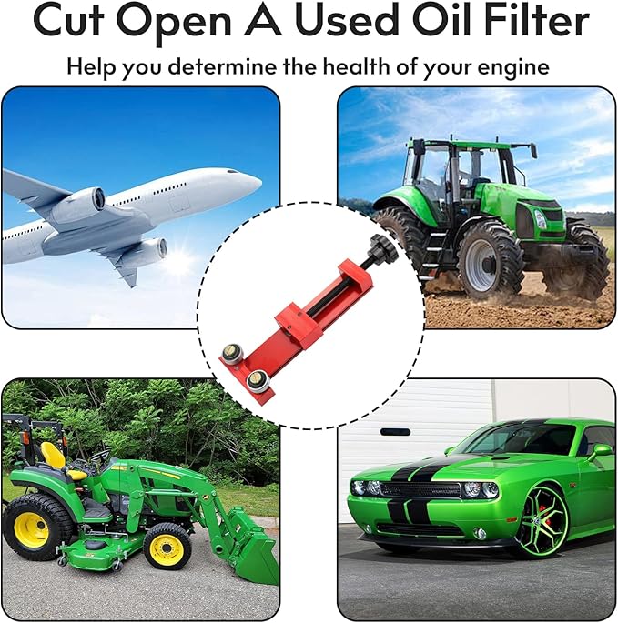 66490 Oil Filter Cutter with 3 Blades, Adjustable Cut Range 1-3/4'' to 5-3/4'' Oil Filter Cutting Tool Aluminum, Red